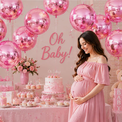 14 Pcs Pink Round Foil Balloons Light Baby Pink Metallic 4D Balloons