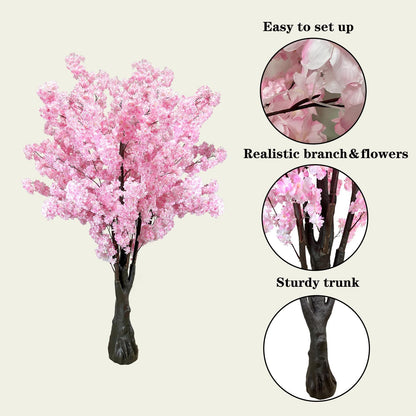 Pink Artificial Cherry Blossom Trees Faux Cherry Blossom Tree Pink Tree for Office Wedding Home Office Living Room House Indoor Outdoor Decor（6.5ft/2m, Pink）