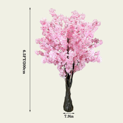 Pink Artificial Cherry Blossom Trees Faux Cherry Blossom Tree Pink Tree for Office Wedding Home Office Living Room House Indoor Outdoor Decor（6.5ft/2m, Pink）