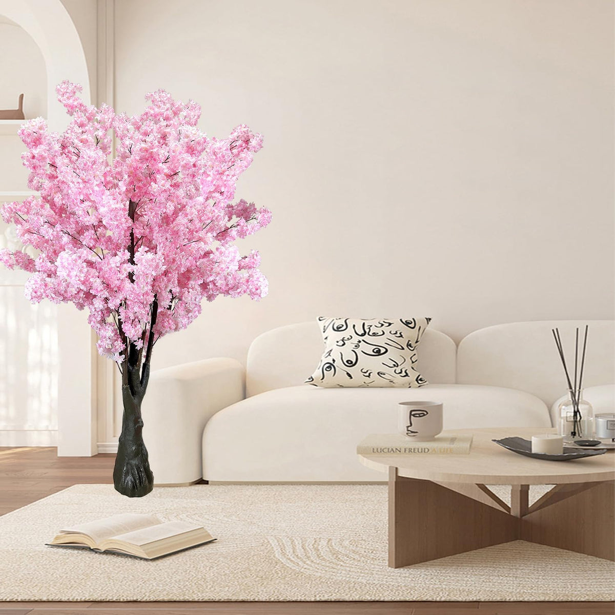 Pink Artificial Cherry Blossom Trees Faux Cherry Blossom Tree Pink Tree for Office Wedding Home Office Living Room House Indoor Outdoor Decor（6.5ft/2m, Pink）