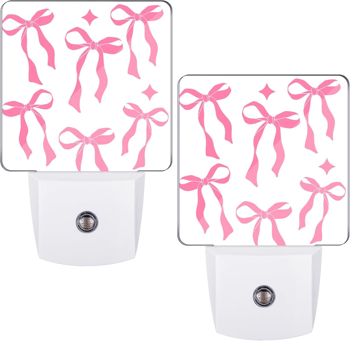 2 Pcs Pink Bow Night Lights Sensor Night Light Plug in Dusk to Dawn LED Lamps Gift for Indoor Bedroom, Bathroom, Toilet, Stairs, Kitchen, Hallway