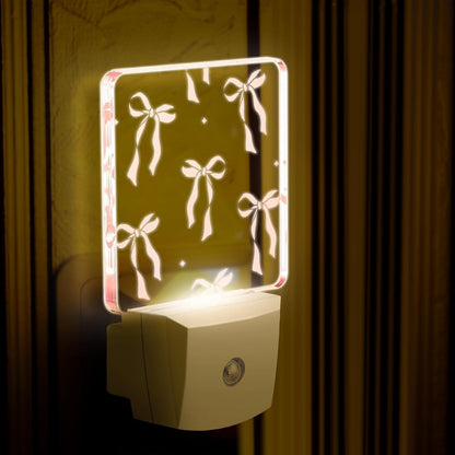 2 Pcs Pink Bow Night Lights Sensor Night Light Plug in Dusk to Dawn LED Lamps Gift for Indoor Bedroom, Bathroom, Toilet, Stairs, Kitchen, Hallway