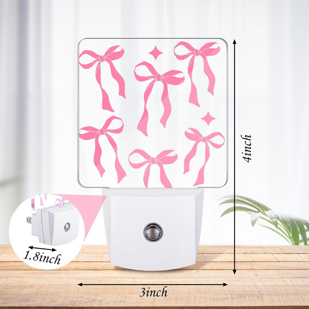 2 Pcs Pink Bow Night Lights Sensor Night Light Plug in Dusk to Dawn LED Lamps Gift for Indoor Bedroom, Bathroom, Toilet, Stairs, Kitchen, Hallway