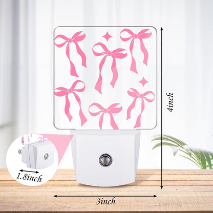 2 Pcs Pink Bow Night Lights Sensor Night Light Plug in Dusk to Dawn LED Lamps Gift for Indoor Bedroom, Bathroom, Toilet, Stairs, Kitchen, Hallway