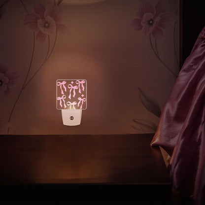 2 Pcs Pink Bow Night Lights Sensor Night Light Plug in Dusk to Dawn LED Lamps Gift for Indoor Bedroom, Bathroom, Toilet, Stairs, Kitchen, Hallway