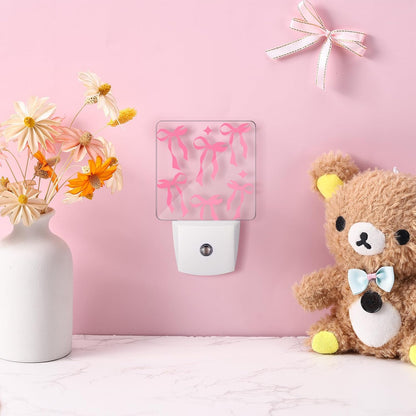2 Pcs Pink Bow Night Lights Sensor Night Light Plug in Dusk to Dawn LED Lamps Gift for Indoor Bedroom, Bathroom, Toilet, Stairs, Kitchen, Hallway