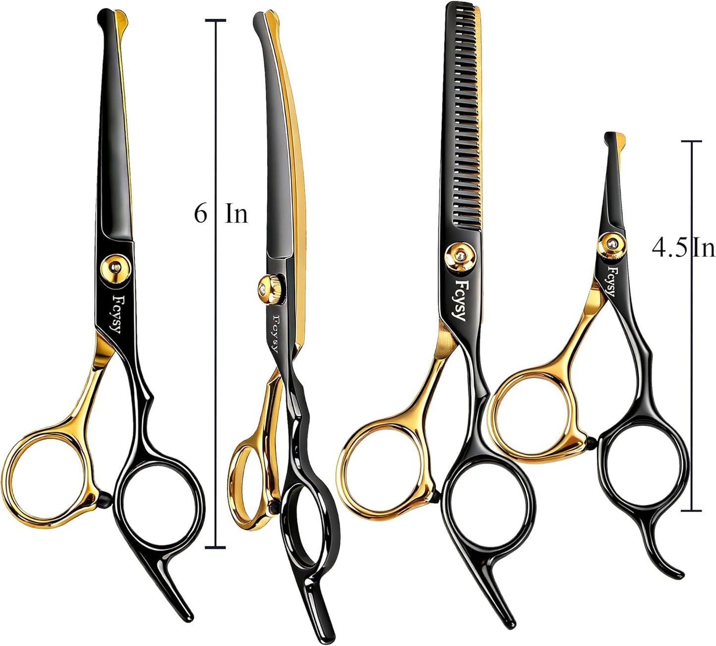 Dog Grooming Scissors Kit, Fcysy Professional Pet Shears for Cats at Home, Dog Grooming Tools with Curved & Straight Blades Scissors Thinning Shears Pet Supply Set