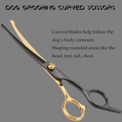 Dog Grooming Scissors Kit, Fcysy Professional Pet Shears for Cats at Home, Dog Grooming Tools with Curved & Straight Blades Scissors Thinning Shears Pet Supply Set