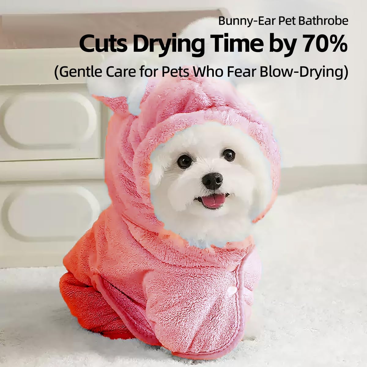 MANON ROSA Quick-Dry Pet Bathrobe & Towel with Hood - Coral Fleece Absorbent Small Medium Large Dog Cat Robe for Post-Bath, Pool & Beach Drying Accessory (Pink,S)