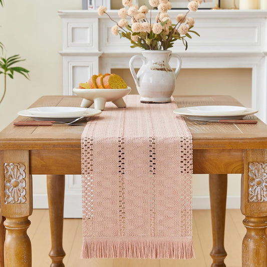 Pink Table Runners 36 Inches Long for Rustic Farmhouse Decor Linen Runner for Table Boho Table Dining Kitchen (12x36 Inch)
