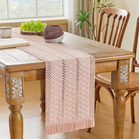 Pink Table Runners 36 Inches Long for Rustic Farmhouse Decor Linen Runner for Table Boho Table Dining Kitchen (12x36 Inch)
