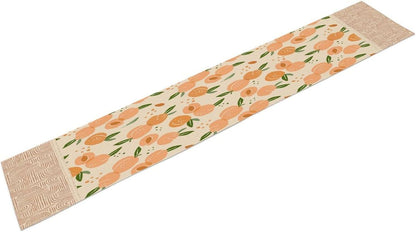 Peach Linen Table Runner, Retro Rustic Bohemian Fresh Pink Orange Food Fruit Leaves Geometric Line Seamless Pattern Home Decoration for Party Living Room Kitchen Dining Coffee Table 13x36in x1 Panel