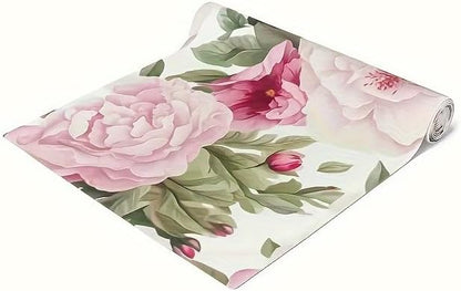 Floral Table Runner, Pink Peony Pattern, Elegant Dining Table Decor，13*72in