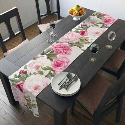 Floral Table Runner, Pink Peony Pattern, Elegant Dining Table Decor，13*72in