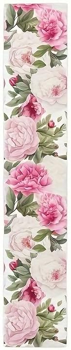 Floral Table Runner, Pink Peony Pattern, Elegant Dining Table Decor，13*72in