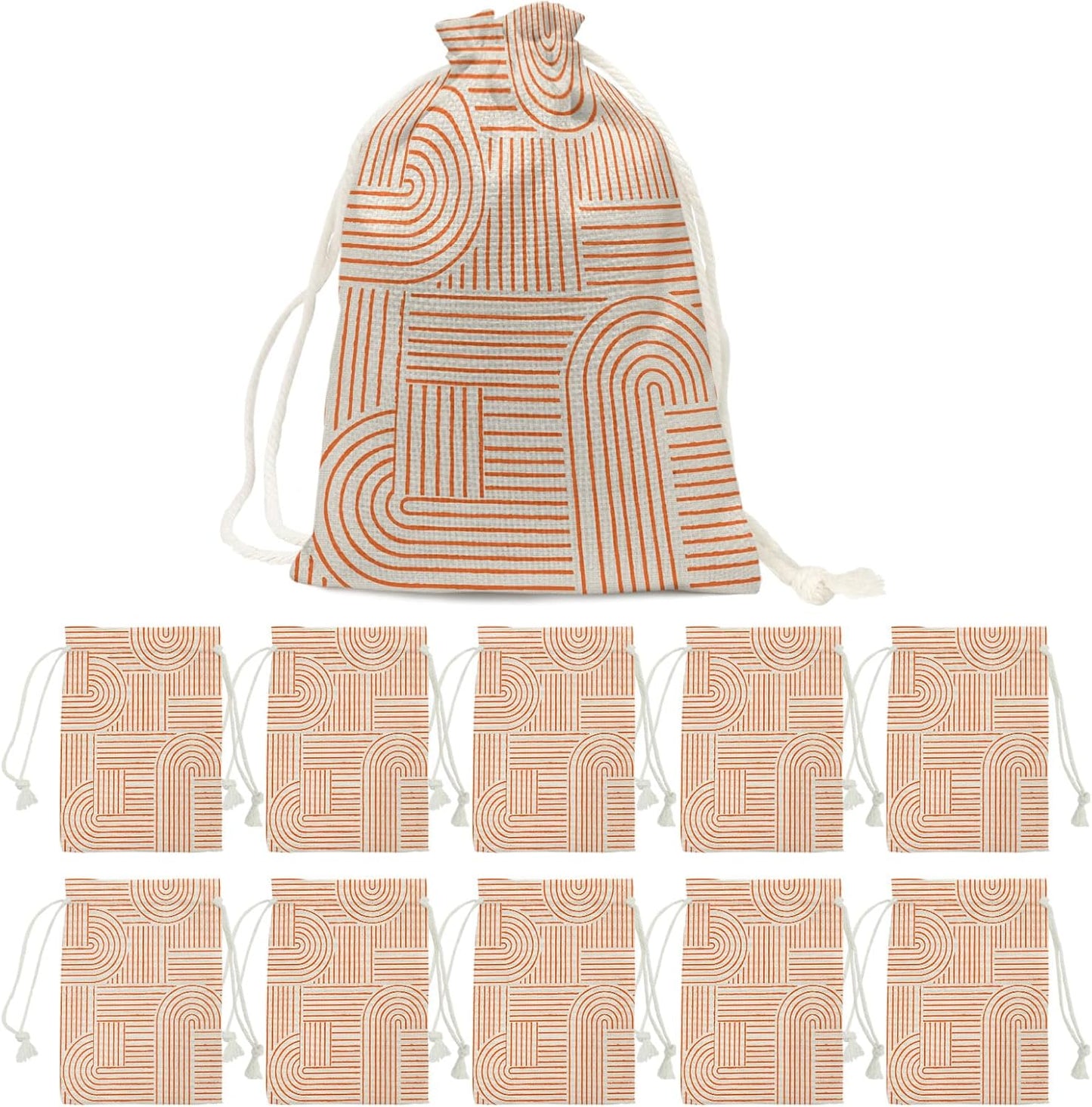 Victoroes Peach Arches Drawstring Gift Bags 10 Pcs 5" x 7" Small Coral Lines Soft Edges Gift Bag Reusable Fabric Wrap Bags for Wedding Party Birthday Holiday