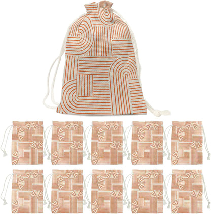 Victoroes Peach Arches Drawstring Gift Bags 10 Pcs 5" x 7" Small Coral Lines Soft Edges Gift Bag Reusable Fabric Wrap Bags for Wedding Party Birthday Holiday