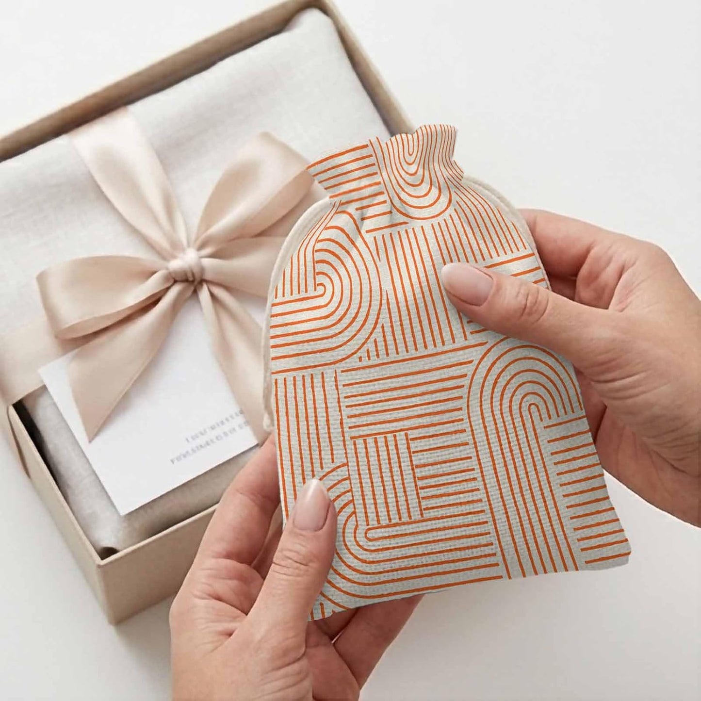 Victoroes Peach Arches Drawstring Gift Bags 10 Pcs 5" x 7" Small Coral Lines Soft Edges Gift Bag Reusable Fabric Wrap Bags for Wedding Party Birthday Holiday