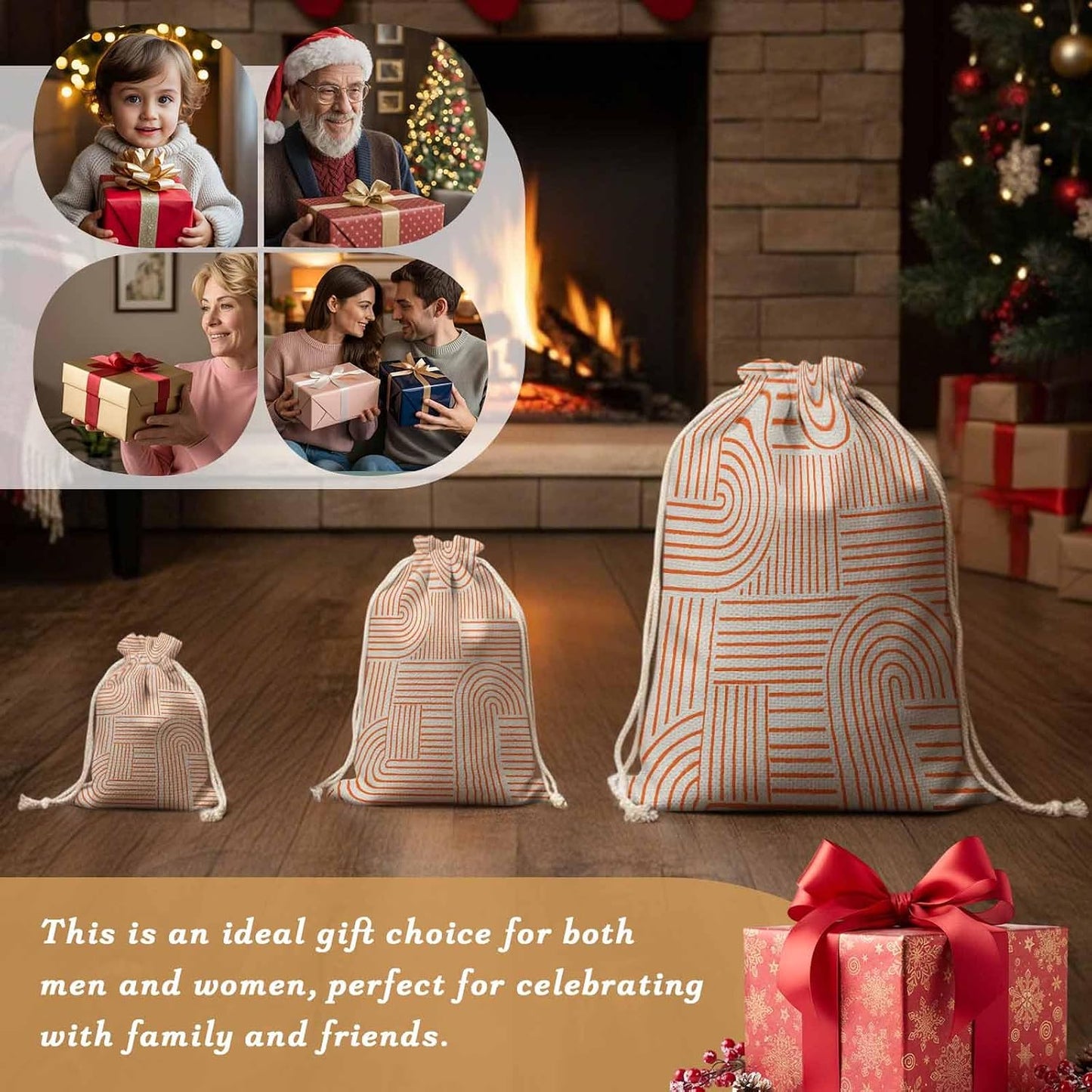 Victoroes Peach Arches Drawstring Gift Bags 10 Pcs 5" x 7" Small Coral Lines Soft Edges Gift Bag Reusable Fabric Wrap Bags for Wedding Party Birthday Holiday