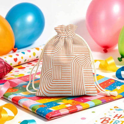 Victoroes Peach Arches Drawstring Gift Bags 10 Pcs 5" x 7" Small Coral Lines Soft Edges Gift Bag Reusable Fabric Wrap Bags for Wedding Party Birthday Holiday