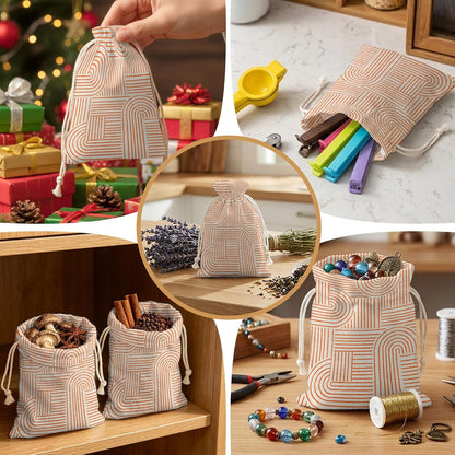 Victoroes Peach Arches Drawstring Gift Bags 10 Pcs 5" x 7" Small Coral Lines Soft Edges Gift Bag Reusable Fabric Wrap Bags for Wedding Party Birthday Holiday