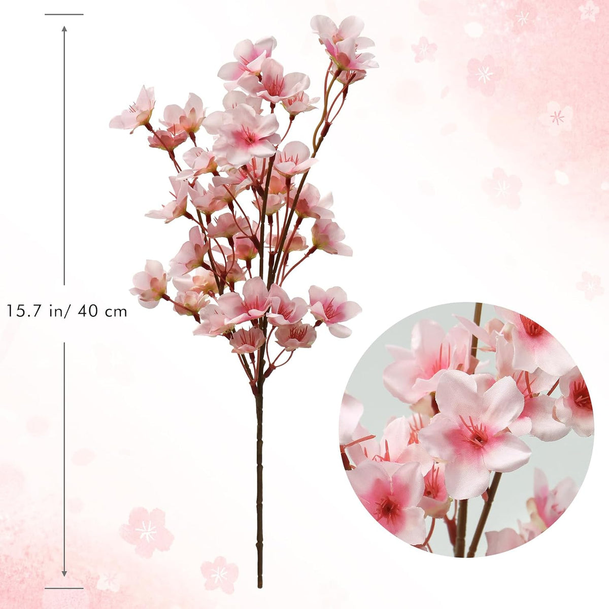 6PCS Artificial Cherry Blossom Flowers, Pink Faux Peach Blossom Branches Stems Silk Fake Flowers 15.7’’ for Home Kitchen Wedding Party DIY Garden Decorations