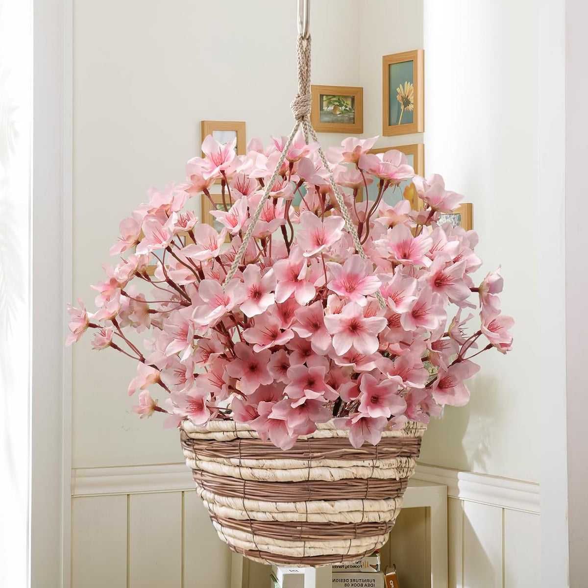 6PCS Artificial Cherry Blossom Flowers, Pink Faux Peach Blossom Branches Stems Silk Fake Flowers 15.7’’ for Home Kitchen Wedding Party DIY Garden Decorations