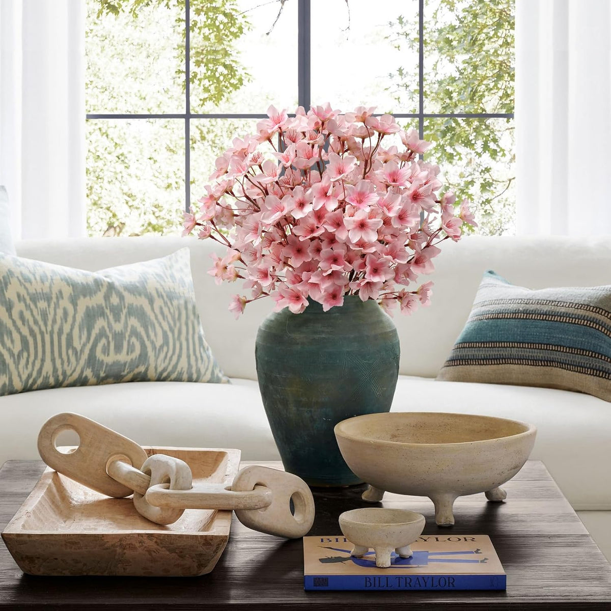 6PCS Artificial Cherry Blossom Flowers, Pink Faux Peach Blossom Branches Stems Silk Fake Flowers 15.7’’ for Home Kitchen Wedding Party DIY Garden Decorations