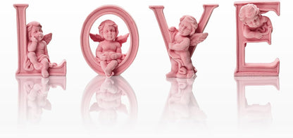 4 Sets Cupid Statue with Soft Velvet Finish Wedding Gift, Pink