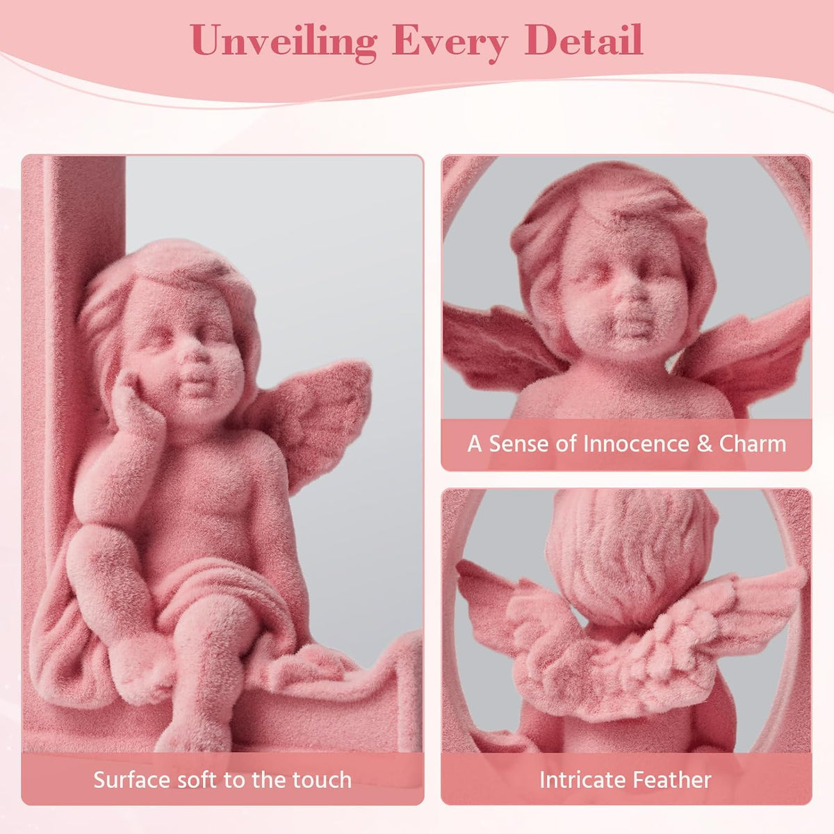 4 Sets Cupid Statue with Soft Velvet Finish Wedding Gift, Pink