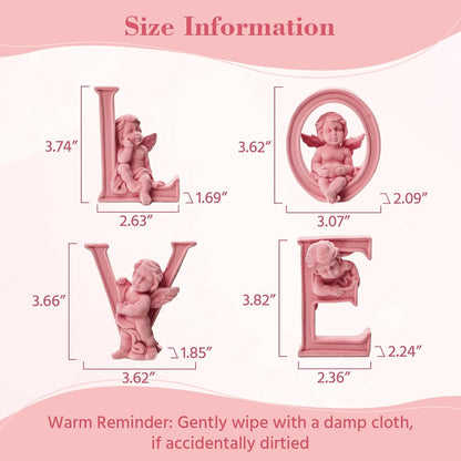 4 Sets Cupid Statue with Soft Velvet Finish Wedding Gift, Pink