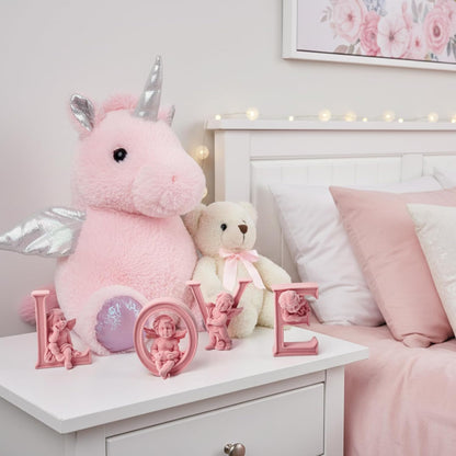 4 Sets Cupid Statue with Soft Velvet Finish Wedding Gift, Pink