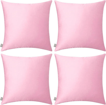 4-Pack 100% Cotton Solid Decorative Throw Pillow Covers 18x18 Pink