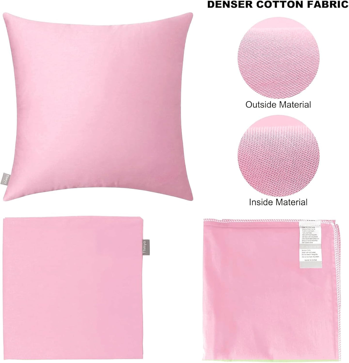 4-Pack 100% Cotton Solid Decorative Throw Pillow Covers 18x18 Pink