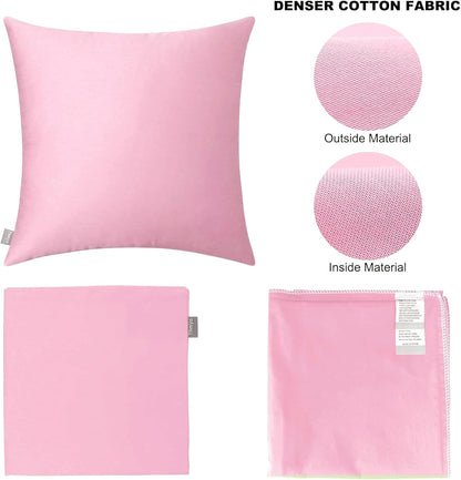 4-Pack 100% Cotton Solid Decorative Throw Pillow Covers 18x18 Pink