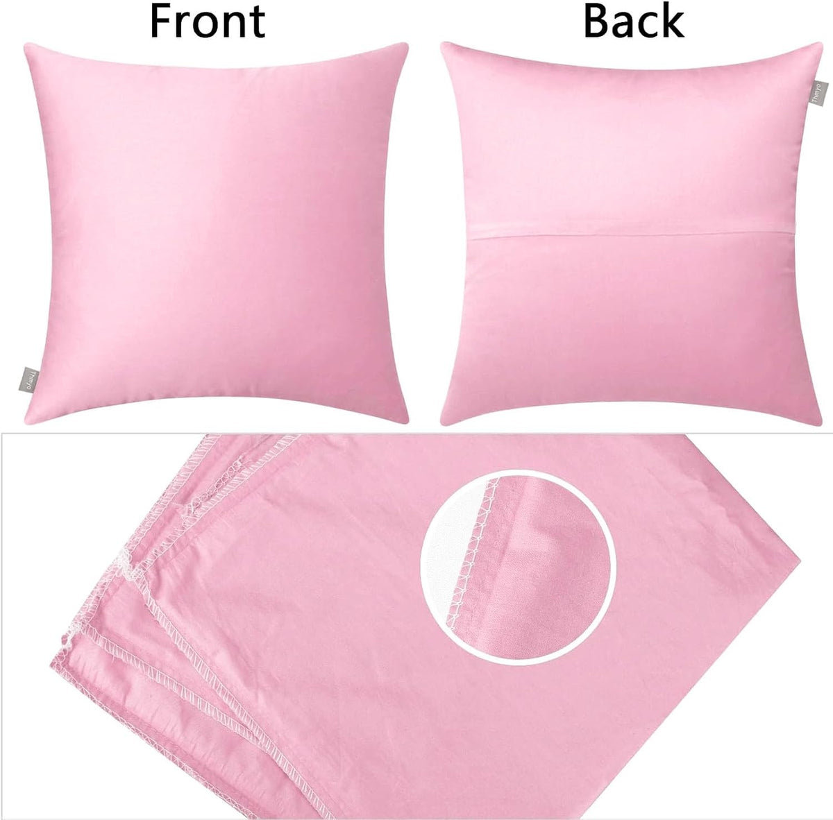 4-Pack 100% Cotton Solid Decorative Throw Pillow Covers 18x18 Pink