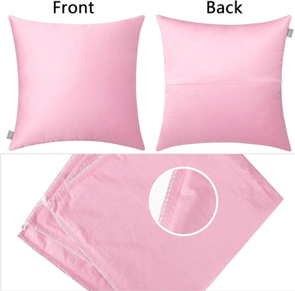 4-Pack 100% Cotton Solid Decorative Throw Pillow Covers 18x18 Pink