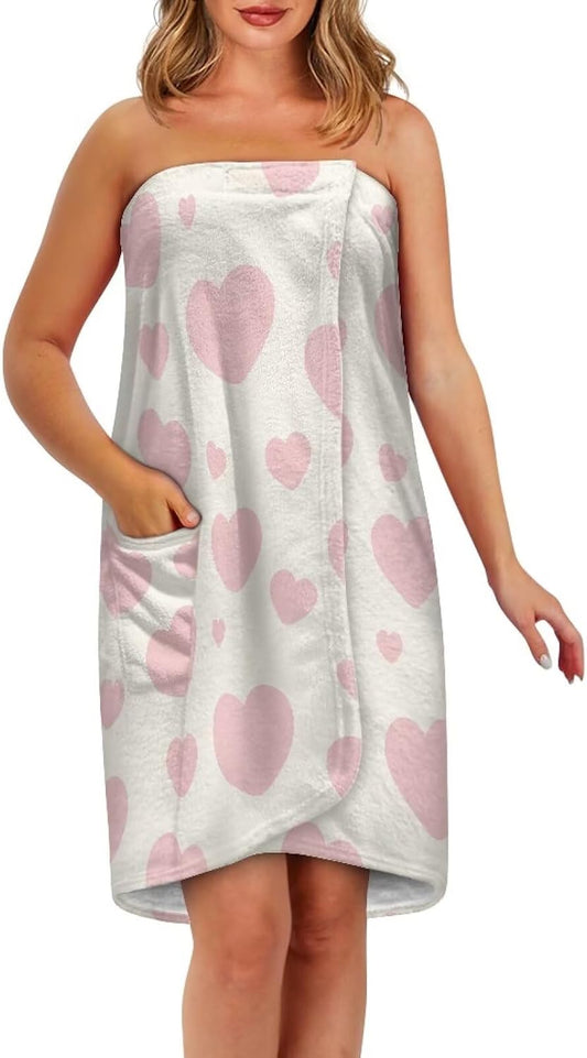 Bath Shower Wrap for Women- with Adjustable Closure & Pockets Body Towel Wraps Absorbent Breathable Spa Gym Bath