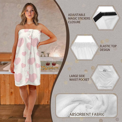 Bath Shower Wrap for Women- with Adjustable Closure & Pockets Body Towel Wraps Absorbent Breathable Spa Gym Bath