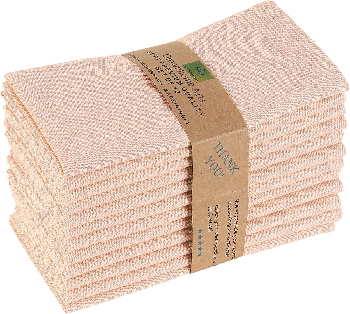 85% Cotton 15% Linen Dinner Cloth Set of 12 Napkins for Everyday Use Over Sized Easter Special Mitered Corners Napkins, Pre Shrunk Good Absorbency Ultra Soft Quality 18x18 in(Peach)