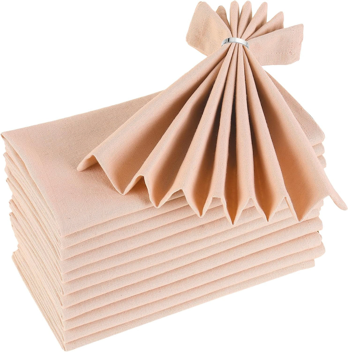 85% Cotton 15% Linen Dinner Cloth Set of 12 Napkins for Everyday Use Over Sized Easter Special Mitered Corners Napkins, Pre Shrunk Good Absorbency Ultra Soft Quality 18x18 in(Peach)
