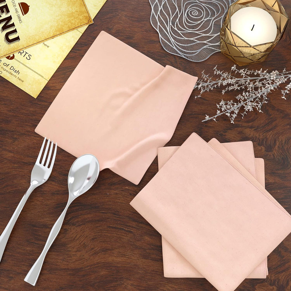 85% Cotton 15% Linen Dinner Cloth Set of 12 Napkins for Everyday Use Over Sized Easter Special Mitered Corners Napkins, Pre Shrunk Good Absorbency Ultra Soft Quality 18x18 in(Peach)