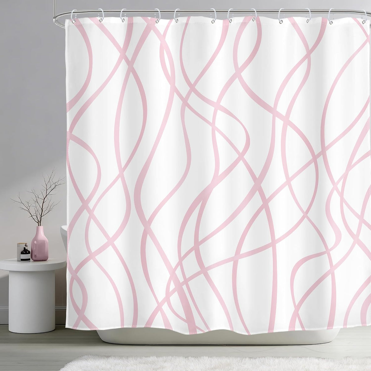 Pink Striped Shower Curtain Abstract Pink White Bathroom Curtain Set