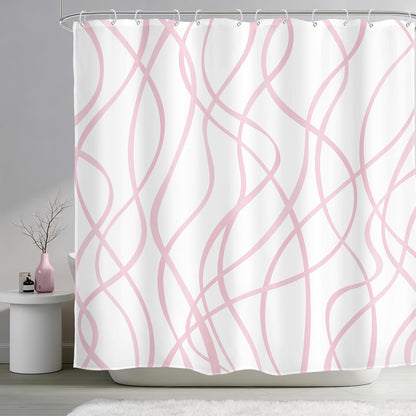 Pink Striped Shower Curtain Abstract Pink White Bathroom Curtain Set