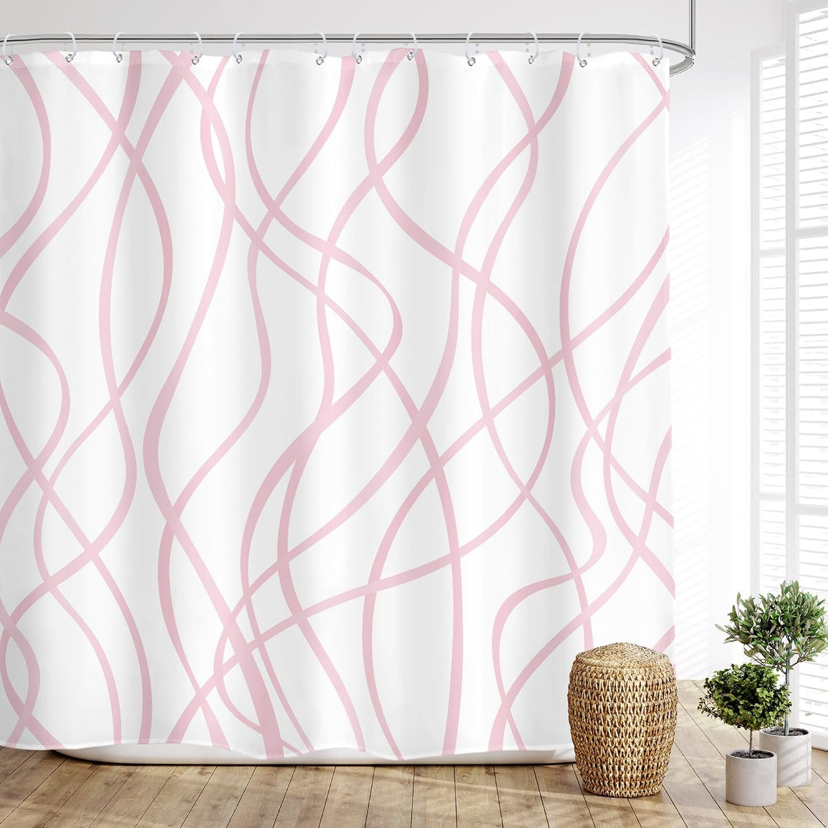 Pink Striped Shower Curtain Abstract Pink White Bathroom Curtain Set