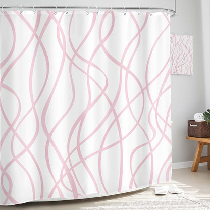 Pink Striped Shower Curtain Abstract Pink White Bathroom Curtain Set