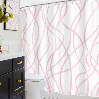 Pink Striped Shower Curtain Abstract Pink White Bathroom Curtain Set