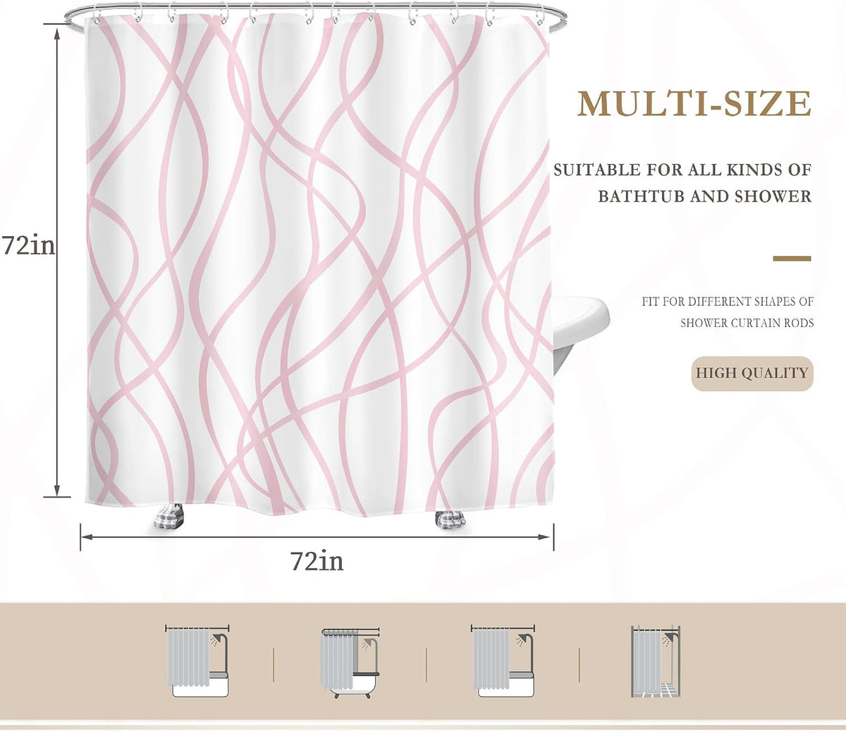 Pink Striped Shower Curtain Abstract Pink White Bathroom Curtain Set