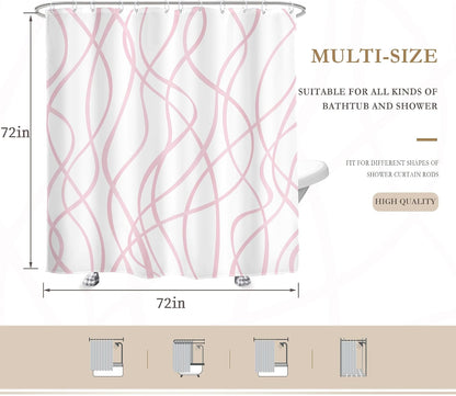 Pink Striped Shower Curtain Abstract Pink White Bathroom Curtain Set