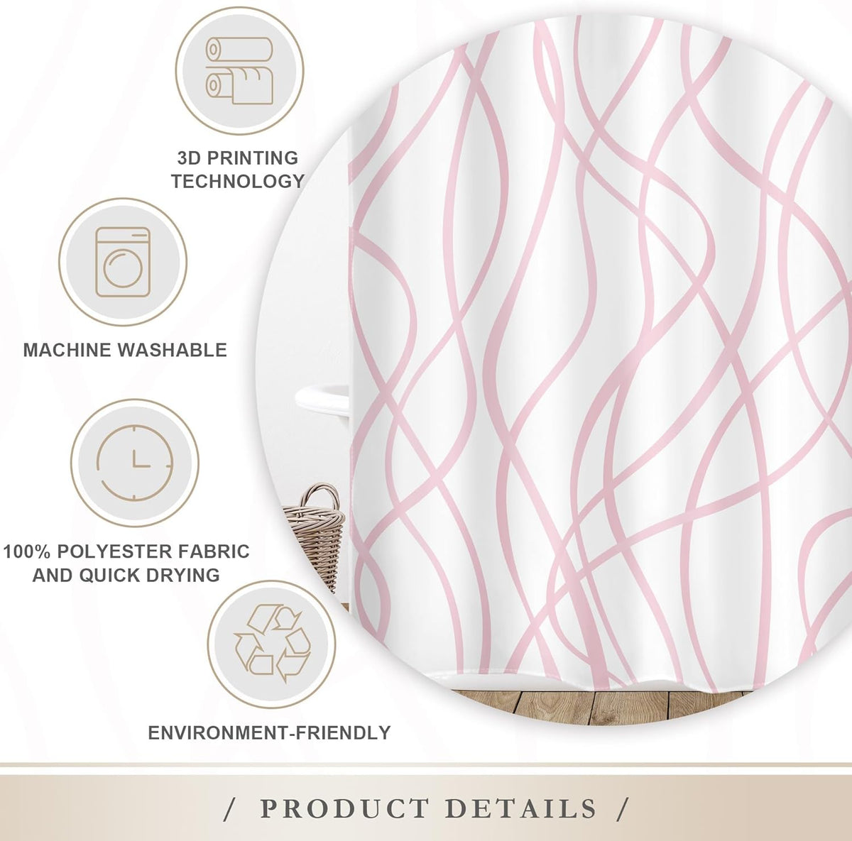 Pink Striped Shower Curtain Abstract Pink White Bathroom Curtain Set
